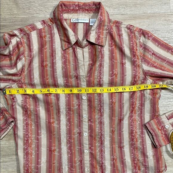 2 Dressbarn Blouses L Vintage-Inspired Button Downs, Plaid & Embroidered Stripe - Picture 13 of 15